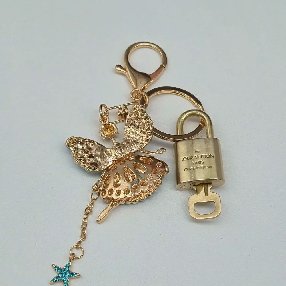 LV Gold Padlock Authentic 🔑 Luxury Bag Charm w/ Unbranded Fairy Keychain
